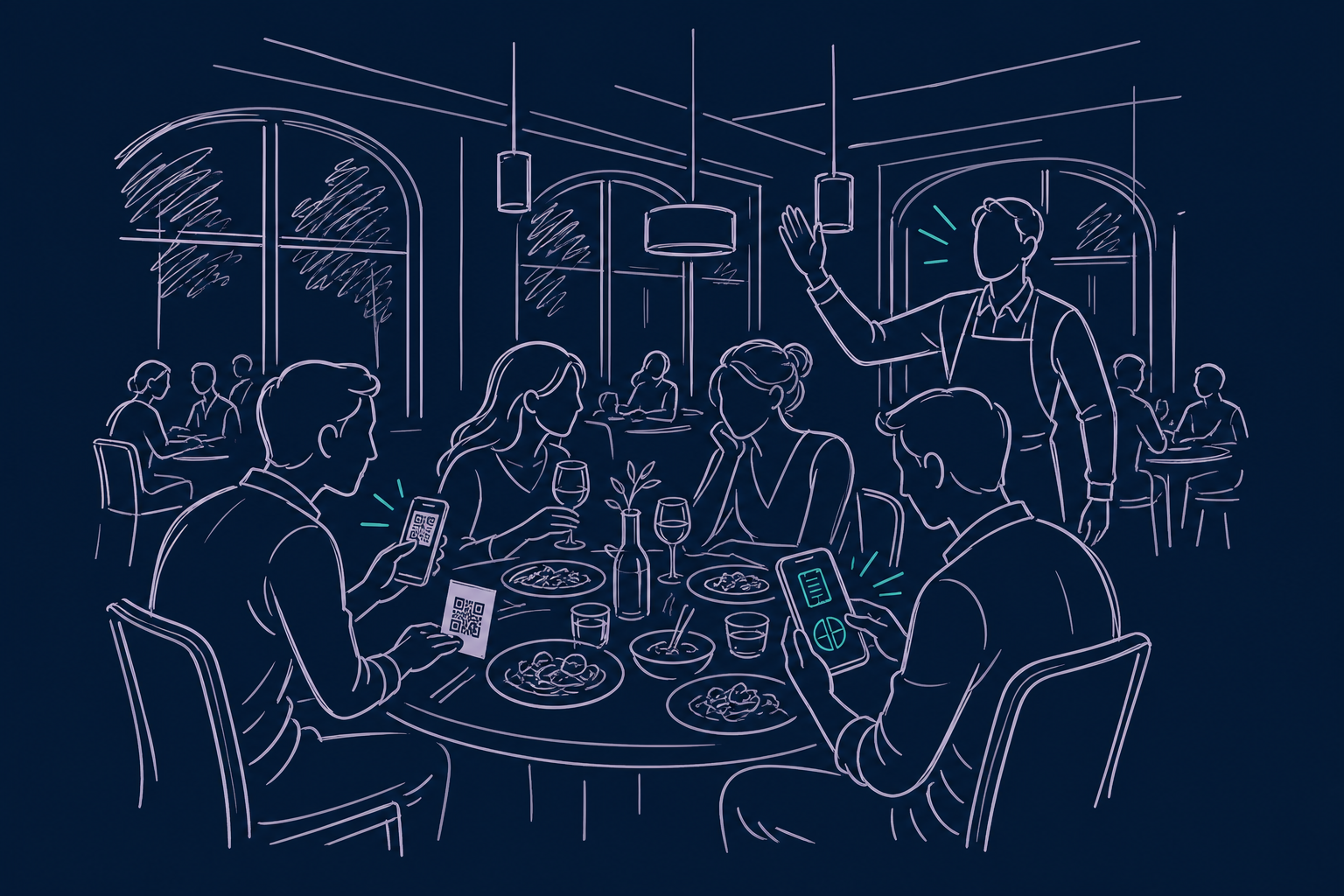 Ilustración de Mesas Smart en un restaurante